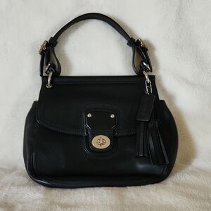 Coach Black Shoulder Bag with Turnlock Closure and Tassel